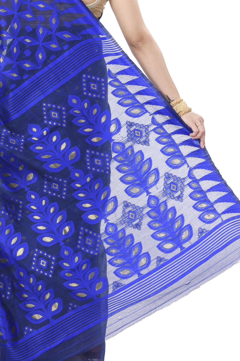 Blue Pure Cotton Minakari_Jmdni Jamdani Saree (506)